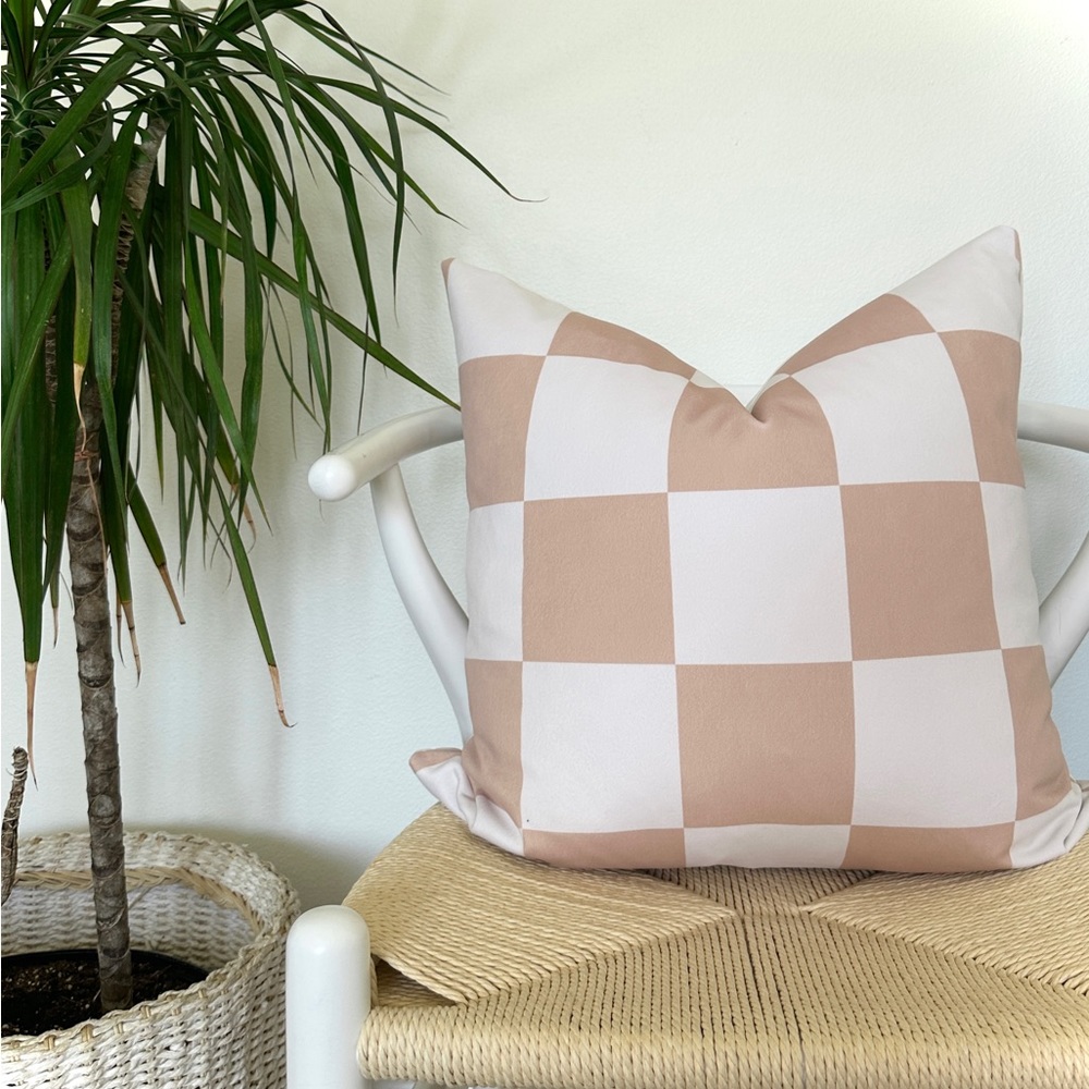 NWT Blush and White Checkered Pillow Cover